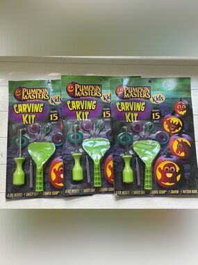 3 Halloween Pumpkin Masters Kids Carving Kit With Spooky Eyes! 8 Eye Inserts